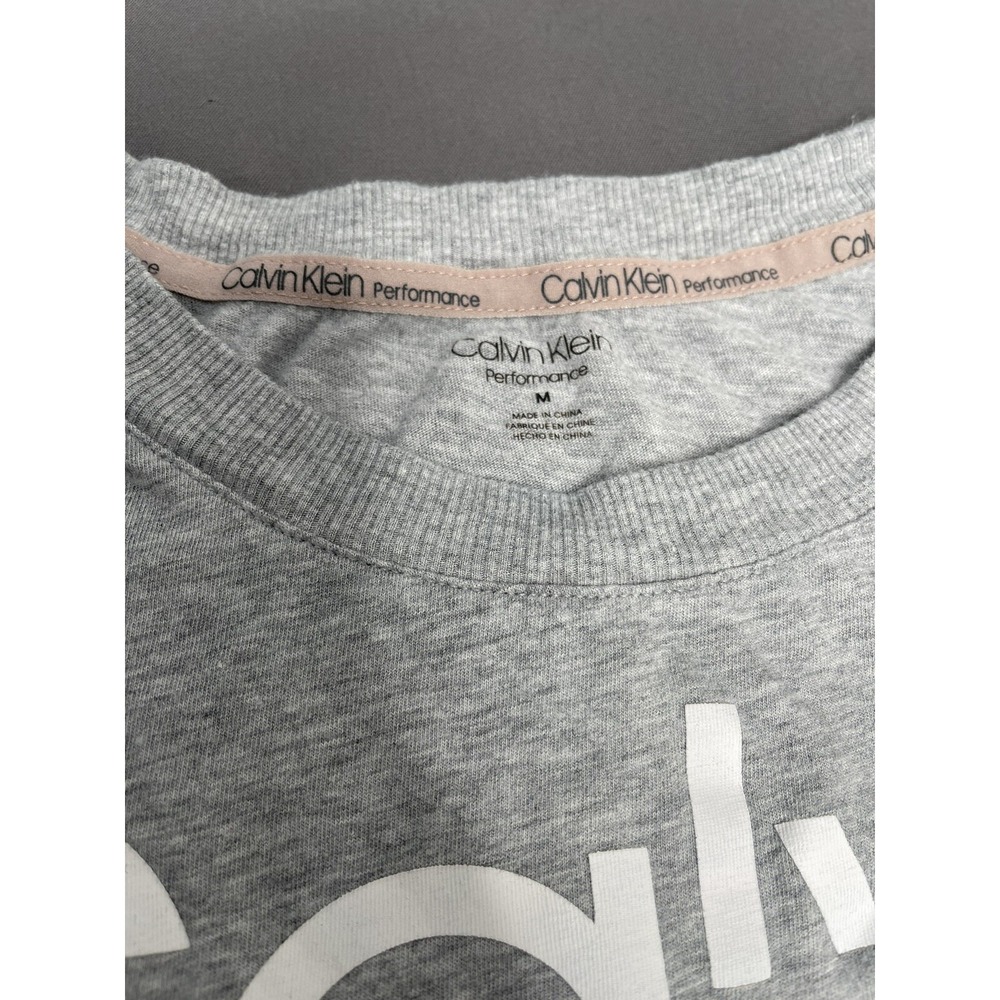 Calvin Klein Performance Sliced Logo Cropped Gray‎ Short Sleeve T-Shirt Womens M - Picture 5 of 10